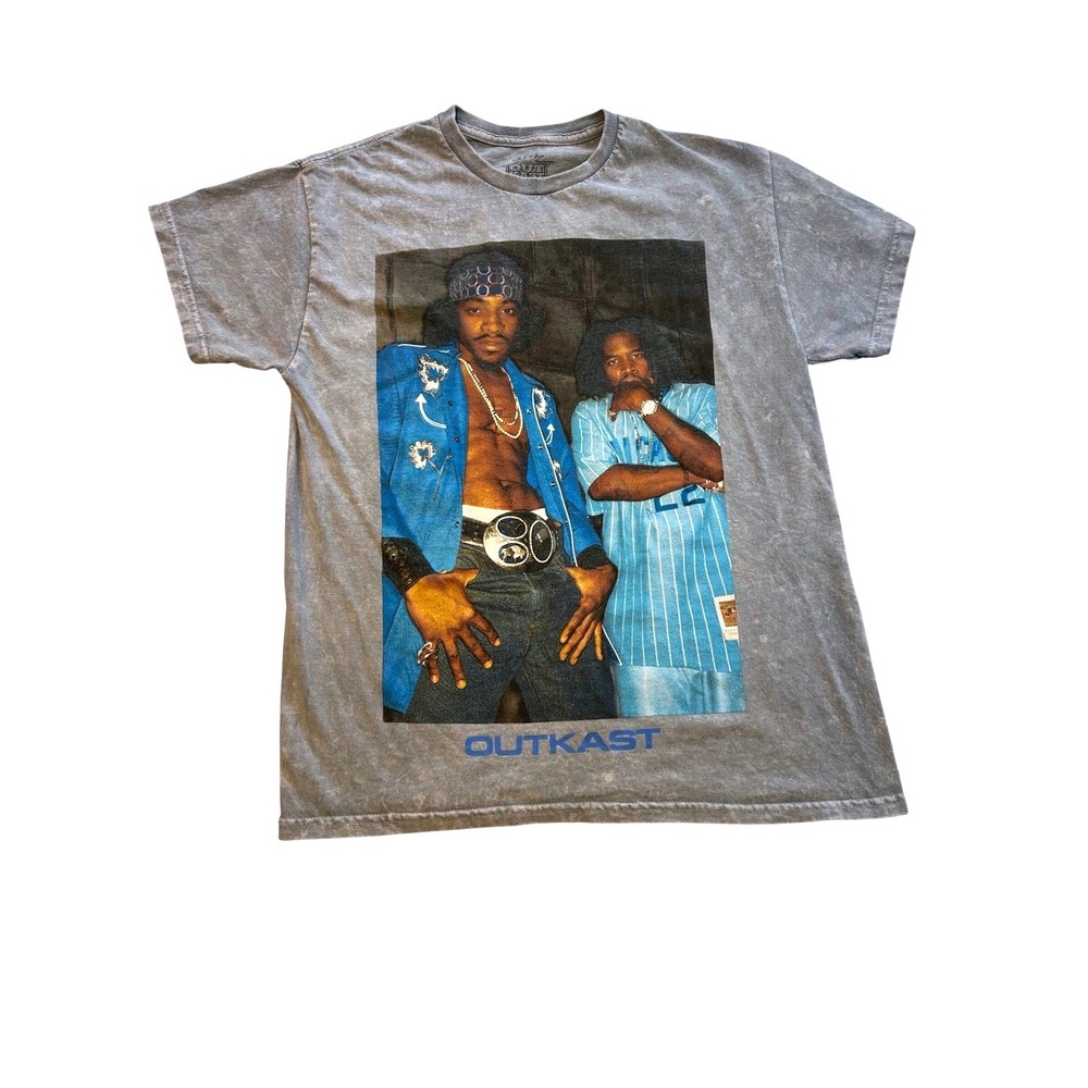 Outkast Graphic T-Shirt Mens Medium Grey Mineral Wash Hip Hop Andre 3000 Big Boi
